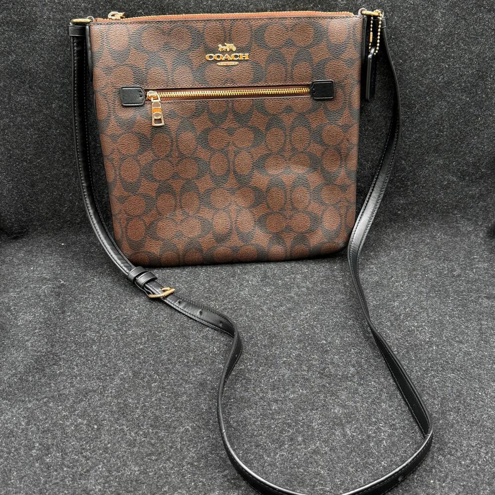 Coach Rowan File Bag In Signature Canvas Handbag - Black/Brown